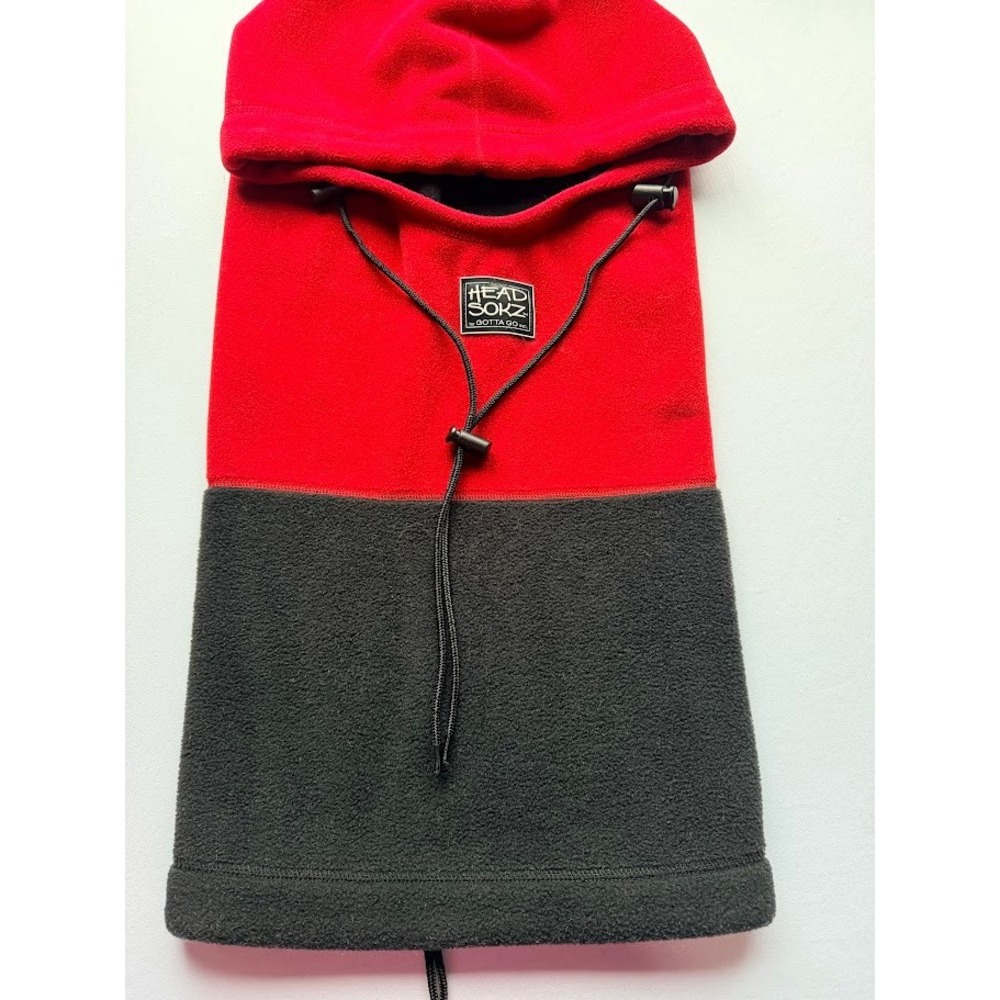 Head Sokz Gotta Go Fleece Balaclava Hood Neck Warmer Red Black Colorblock